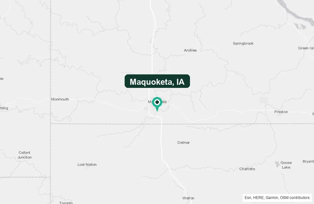 Map of Maquoketa, Iowa and the surrounding Jackson County area service area